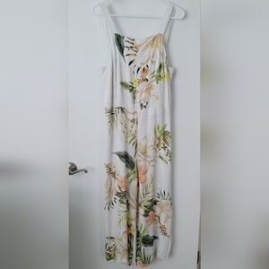 FARM RIO Jumpsuit Romper Sz Large Floral Coastal Beach Cut Out Wide Leg
